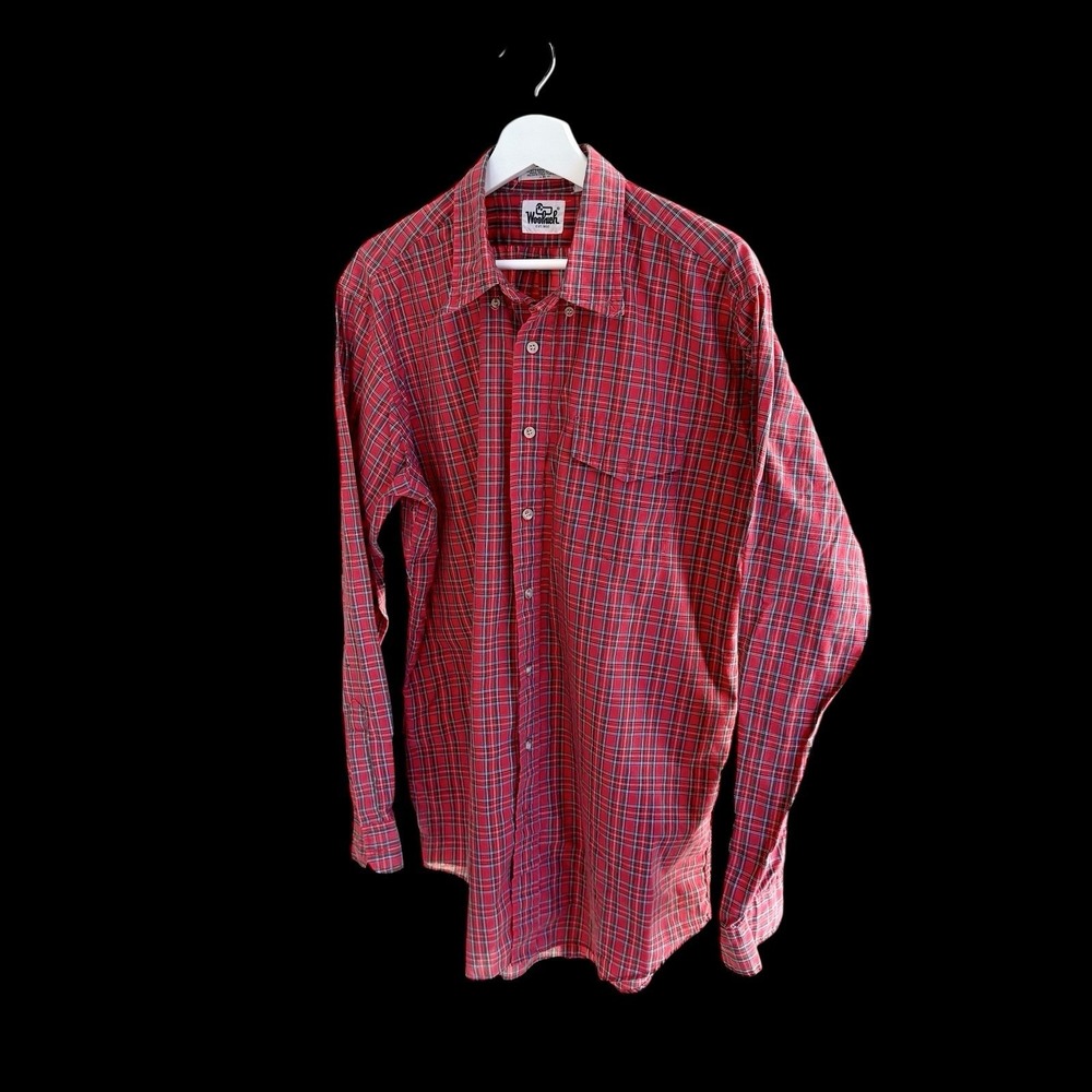 Vintage 70's‎ Woolrich Plaid Button Up Shirt Mens XL Pocket Green Red Distressed